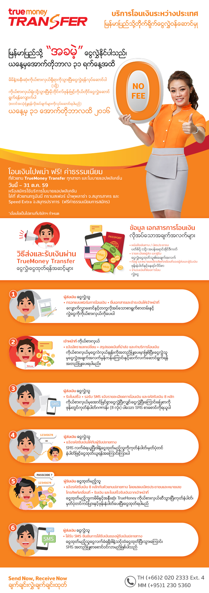 โอนเงินไปพม่า ฟรี! ค่าธรรมเนียมฟรี! ค่าธรรมเนียมวันนี้ - 31 ต.ค. 59