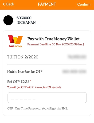 truemoneywallet-abac-register-bill-payment-howto-20211027-4 4. Input OTP and click <b>Confirm</b>