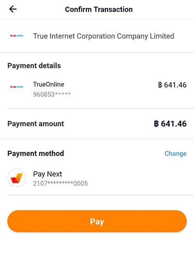 5. กด <b>จ่ายบิล</b> หรือ <b>Pay</b> เพื่อชำระบริการ