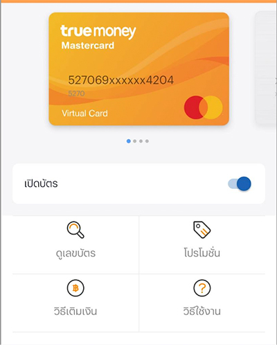 3. ใส่ข้อมูลของบัตร <b>TrueMoney Mastercard</b><br>โดยสามารถดูข้อมูลของบัตรได้จากการกด <b>ดูเลขบัตร<b>