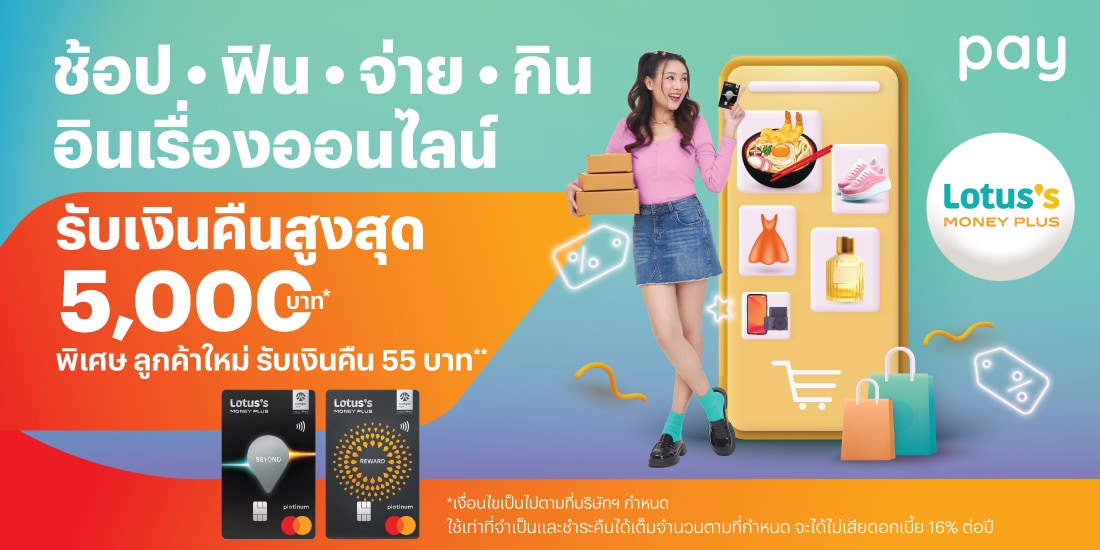 บัตรเครดิตโลตัสผูกบัตรฯ และใช้จ่ายผ่านบัตรเครดิตโลตัส1 ต.ค. 67 - 31 ม.ค. 68 โปรโมชันทรูมันนี่