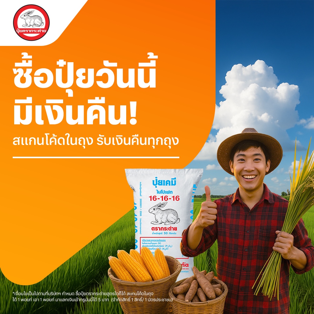 ปุ๋ยตรากระต่ายปุ๋ยตรากระต่าย หว่านสุข ลุ้นโชค1 มิ.ย. 68 – 31 ธ.ค. 68 โปรโมชันทรูมันนี่