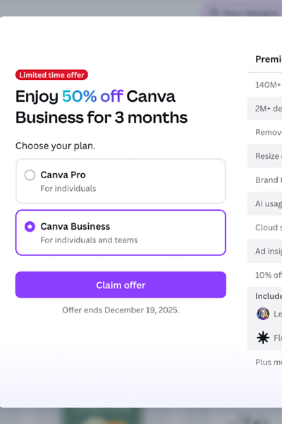 canva-howto-20260403-1 1. เข้าไปที่ https://www.canva.com/pricing<br>และ <b>เลือกแพ็กเกจที่ต้องการ</b>